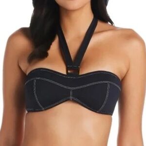 BLEU ROD BEATTIE black w white stitching bikini swim top size 8 NWT